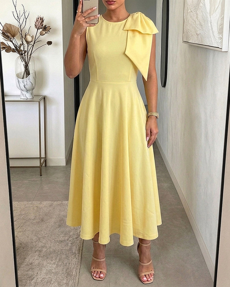 Women's Bowknot A Line Midi Dress Sleeveless Crewneck High Waist Party Dress Elegant Evening Gown - Image 3