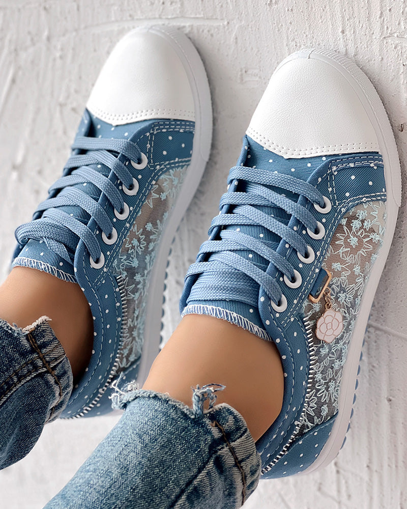 Floral Pattern Embroidery Dot Print Sneakers - Image 11