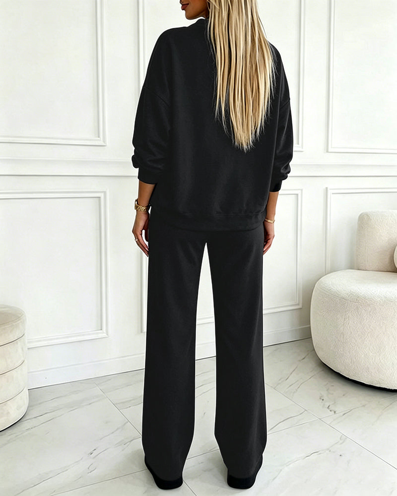 Women's 2 Piece Sweatsuit Set Mock Neck Zip Sweatshirt and High Waisted Straight Leg Sweatpants Casual Loungewear - Image 14