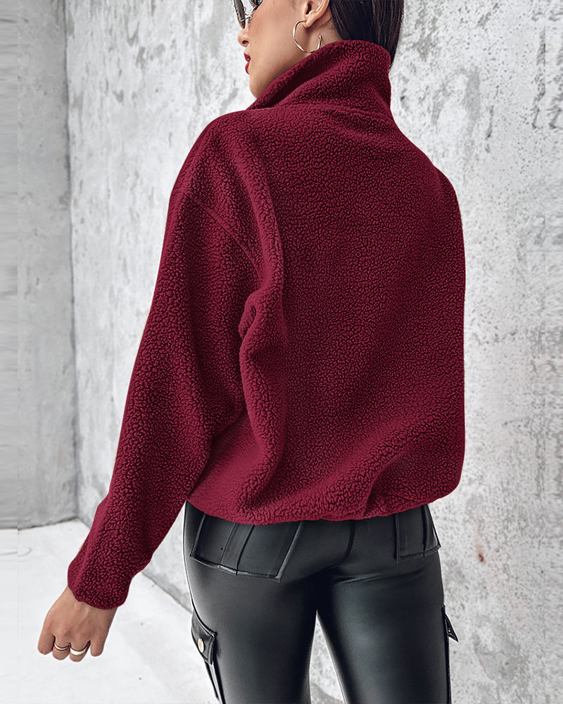 Stand Collar Zipper Design Casual Sweatshirt - Image 26
