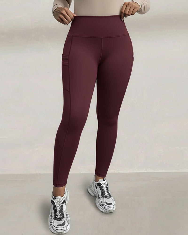 Winter Warm High Waisted Workout Athletic Leggings Tummy Control Butt Lifting Ultra Soft Thermal Lined Yoga Pants Women's Sportswear with Stacked Slit Pockets On Side - Image 29