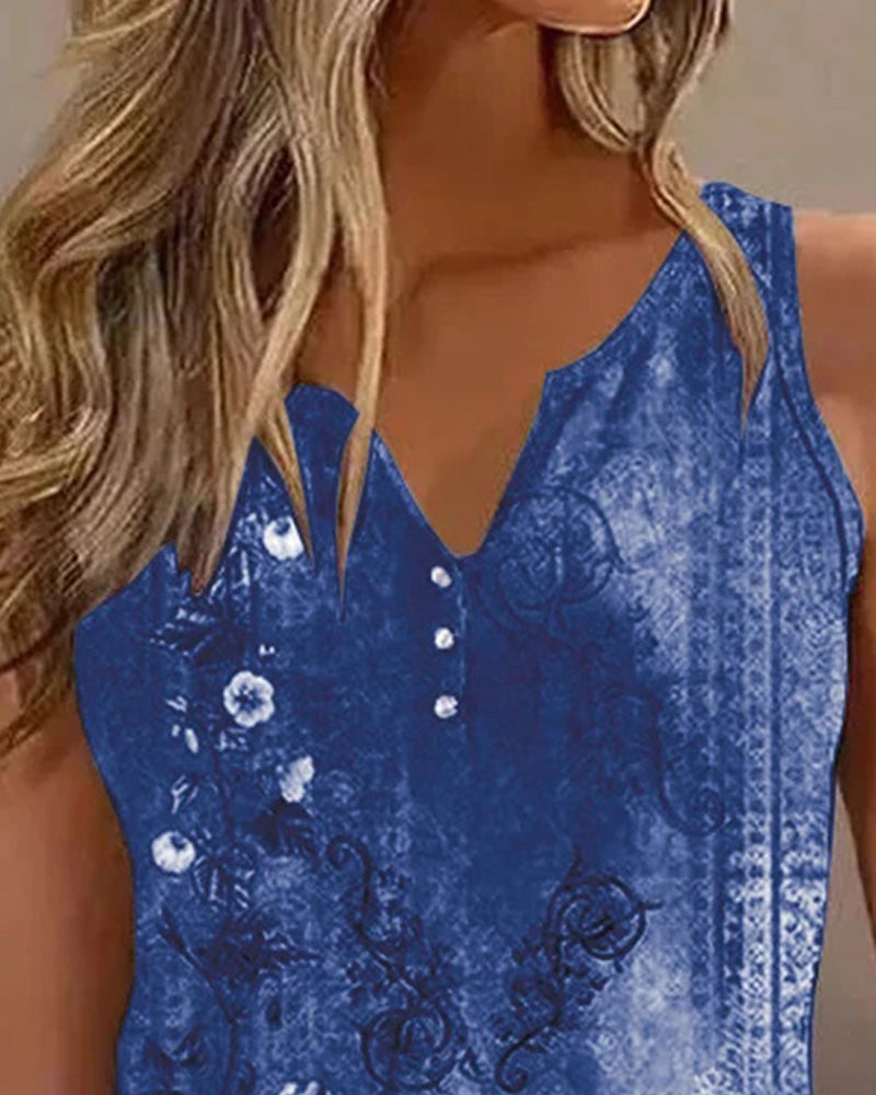 CHICME Women's Casual Floral Print Tank Top Sleeveless Notch Neck Vest with Rhinestone Accents - Image 15