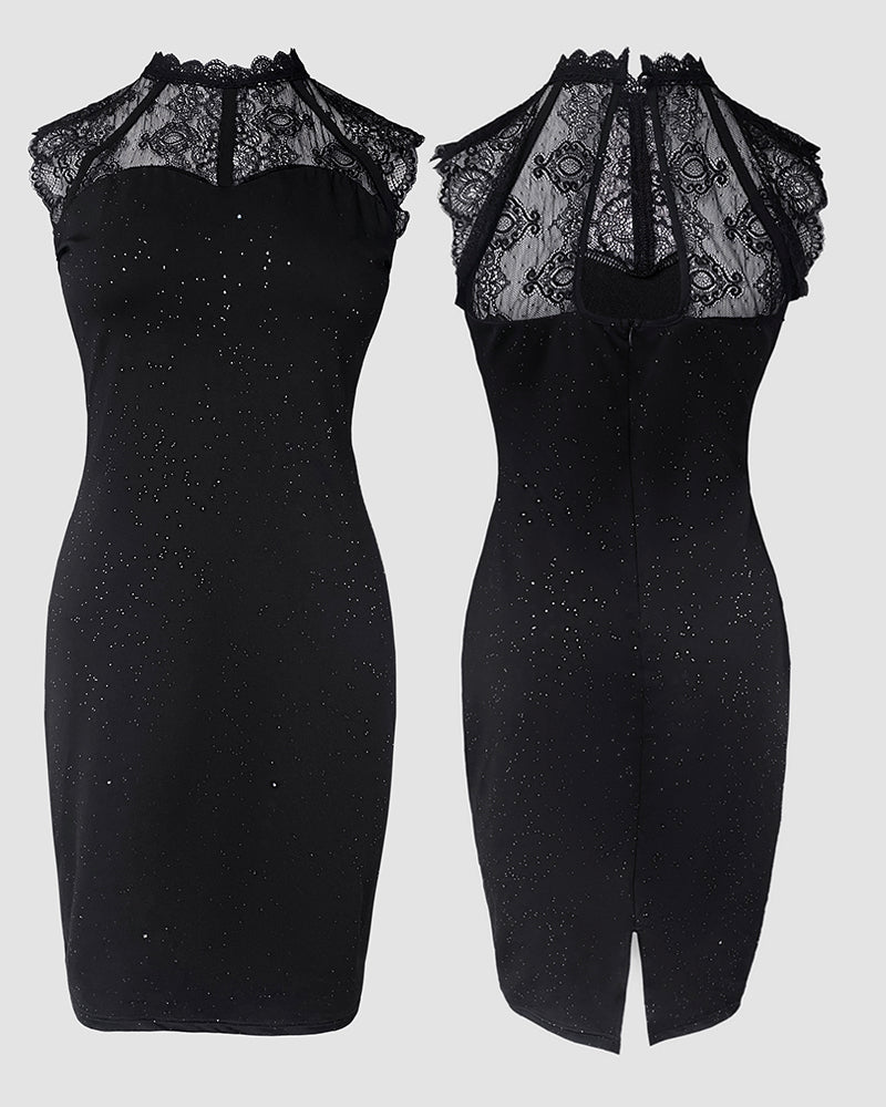 Glitter Contrast Lace Party Dress - Image 6