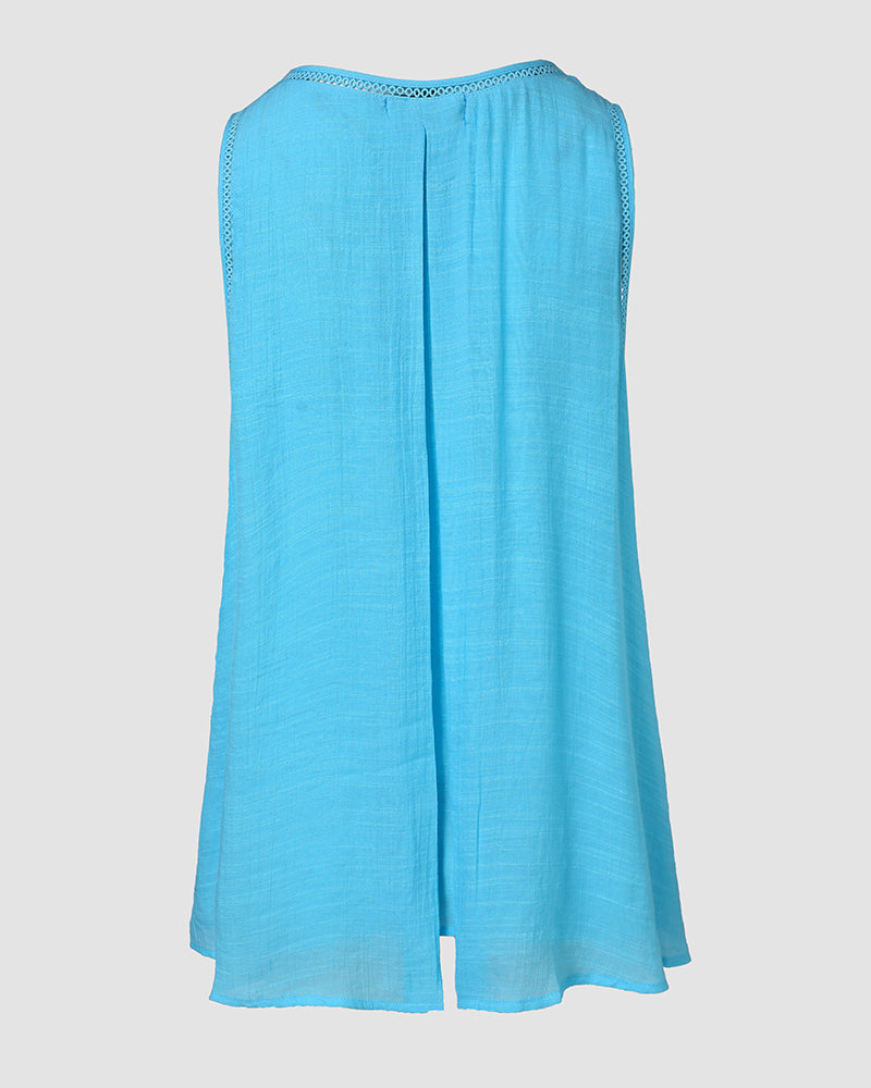 Slit Hollow Out Round Neck Fake Two Piece Tank Top - Image 5