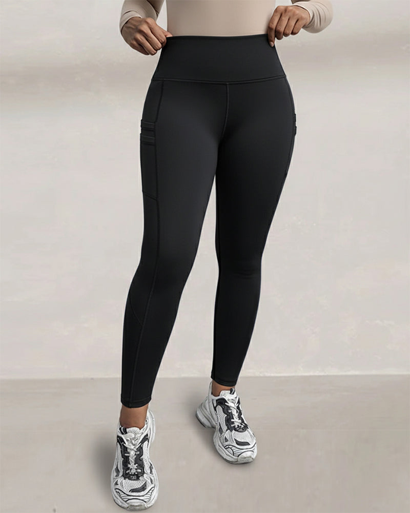 Winter Warm High Waisted Workout Athletic Leggings Tummy Control Butt Lifting Ultra Soft Thermal Lined Yoga Pants Women's Sportswear with Stacked Slit Pockets On Side - Image 3