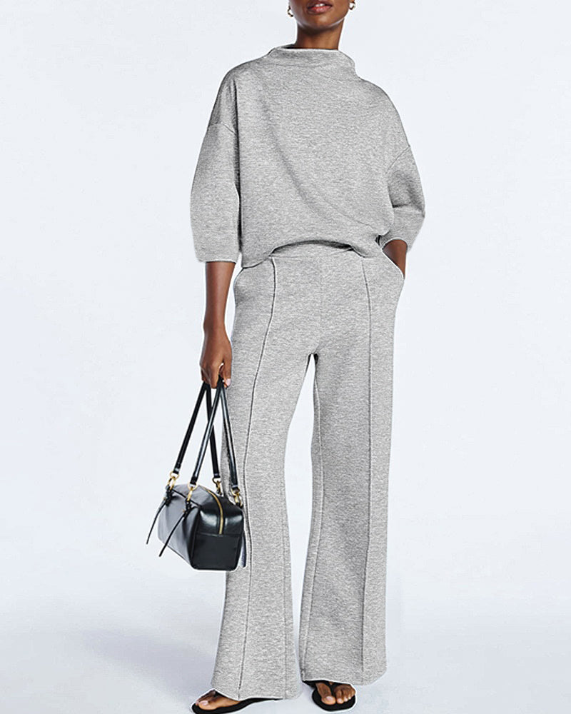 Women's 2 Piece Sweatsuit Set Mock Neck Zip Sweatshirt and High Waisted Straight Leg Sweatpants Casual Loungewear - Image 2