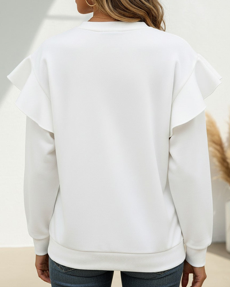 Contrast Lace Hollow-out Ruffles Long Sleeve Sweatshirt Casual Loose Fit Top - Image 2