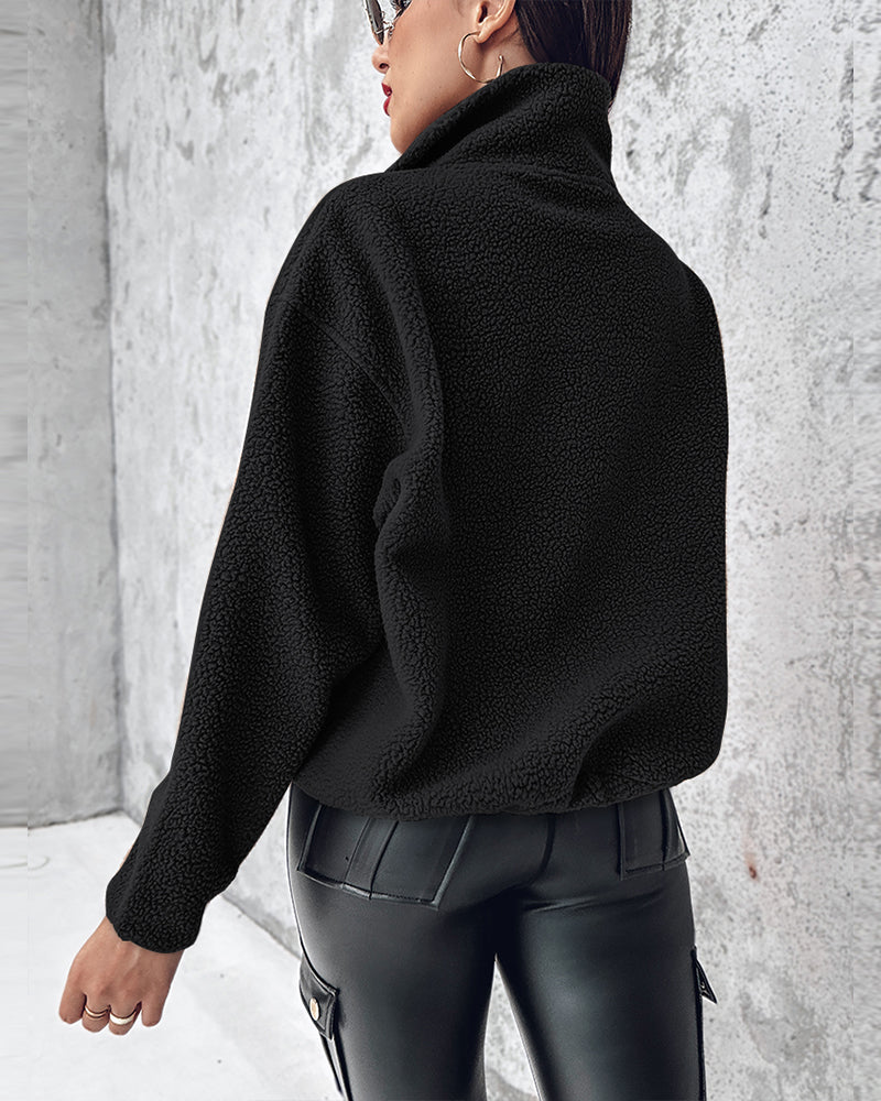 Stand Collar Zipper Design Casual Sweatshirt - Image 4