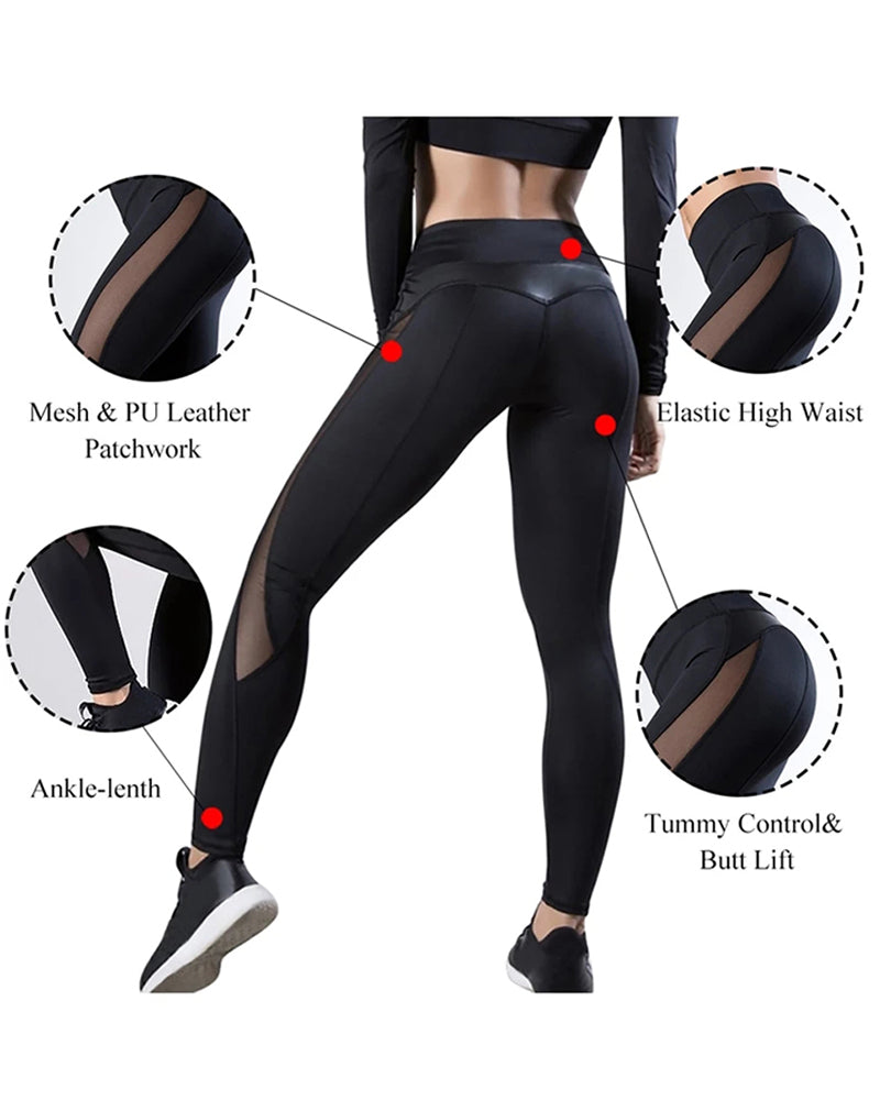 Sheer Mesh High Waist Tummy Control Butt Lift Elasticity Sporty Leggings Causal Active Pants - Image 4