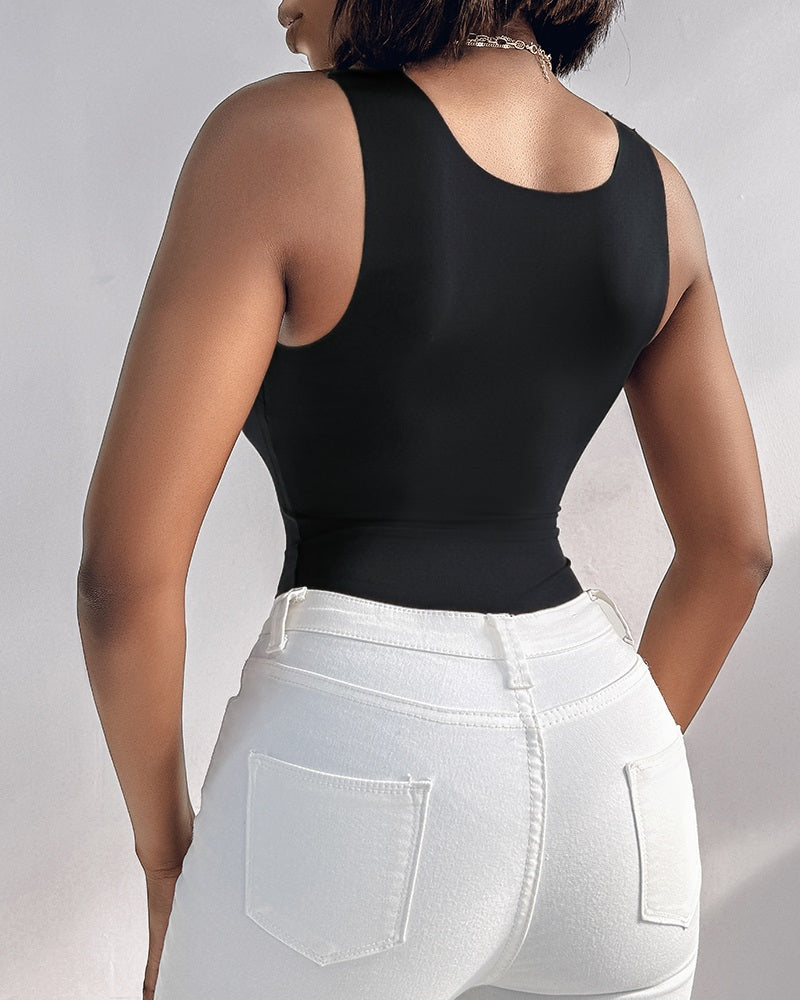 Chicme Contourx U Neck Shapewear Built In Bra Sleeveless High Strechy Slim Fit Tank Bodysuits - Image 15