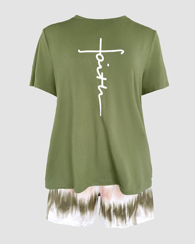 2 Pieces Outfit Graphic Pattern Short Sleeve Top and Casual Tie Dye Print Pants Set - Image 5