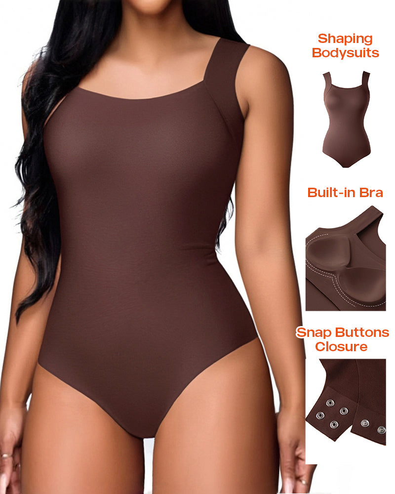 Chicme Contourx U Neck Shapewear Built In Bra Sleeveless High Strechy Slim Fit Tank Bodysuits - Image 3
