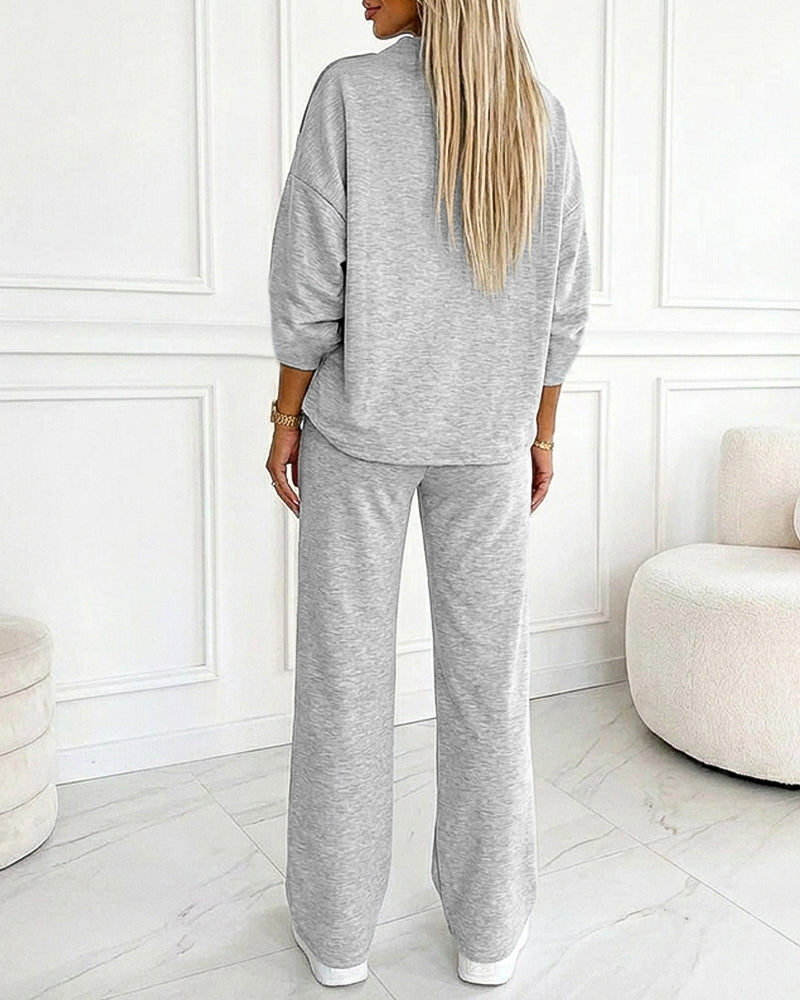 Women's 2 Piece Sweatsuit Set Mock Neck Zip Sweatshirt and High Waisted Straight Leg Sweatpants Casual Loungewear - Image 7