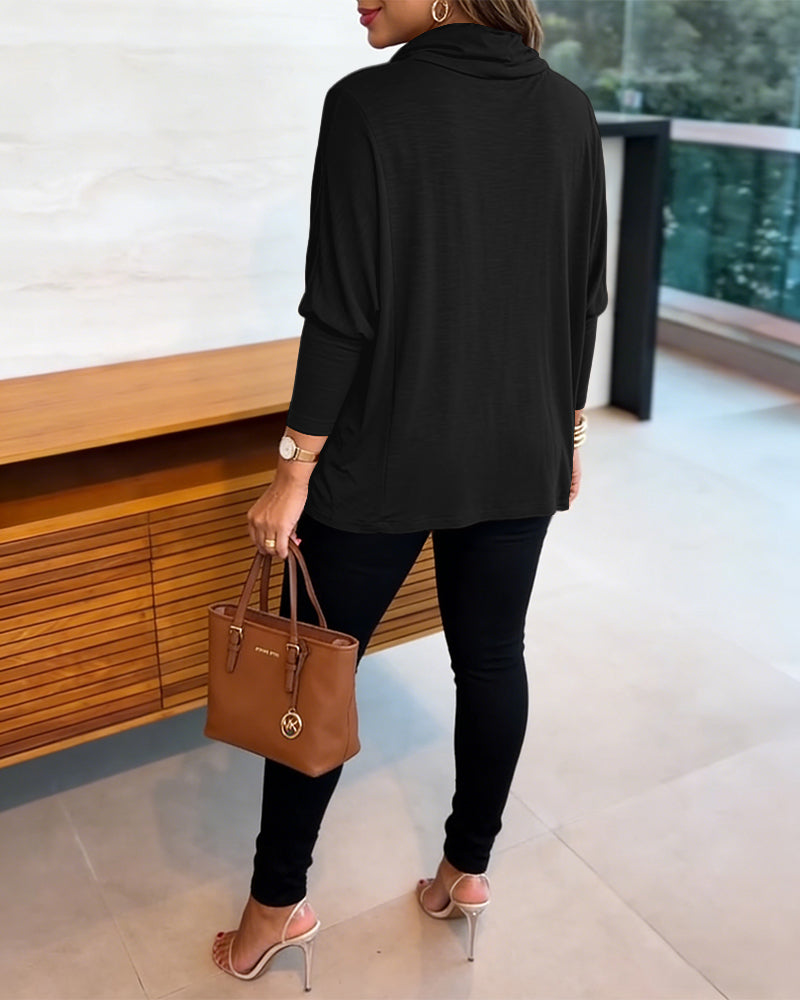 Women's Cowl Neck Batwing Sleeve Top Casual Long Sleeve Loose Pullover Comfortable Soft Drape Blouse - Image 17