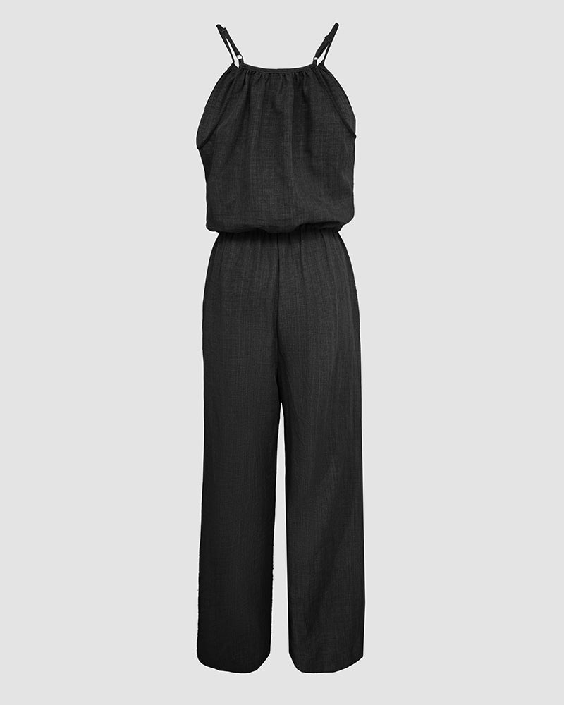 Womens Spaghetti Strap Drawstring Tied Waist Jumpsuit Casual Overalls - Image 11