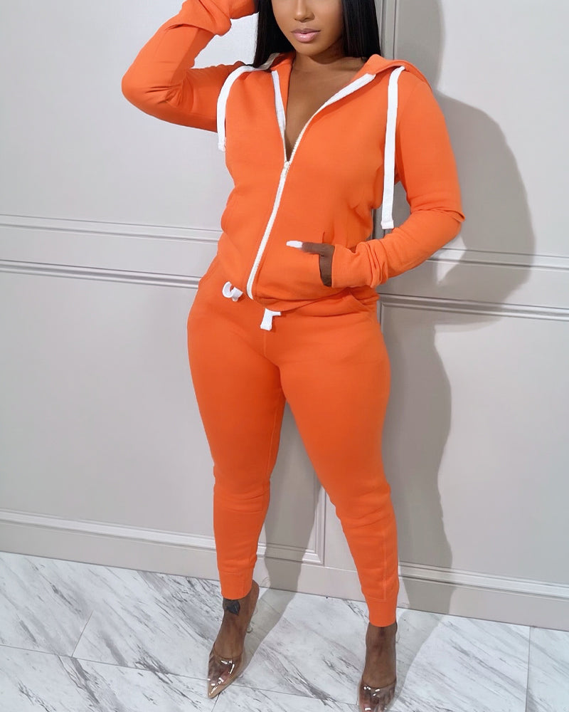 Women's 2 Piece Tracksuit Zip Up Hoodie and Drawstring Joggers Set Vibrant Colorblock Sweatsuit with Pockets - Image 4
