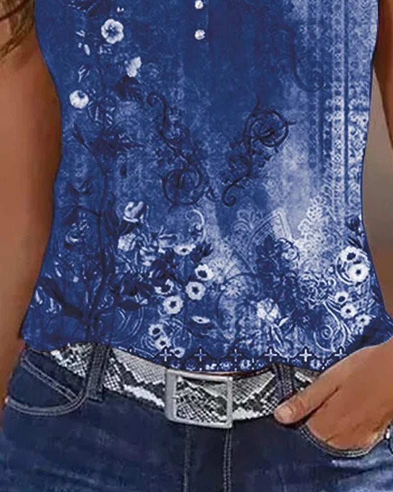 CHICME Women's Casual Floral Print Tank Top Sleeveless Notch Neck Vest with Rhinestone Accents - Image 16
