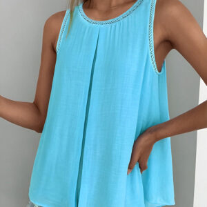 Slit Hollow Out Round Neck Fake Two Piece Tank Top