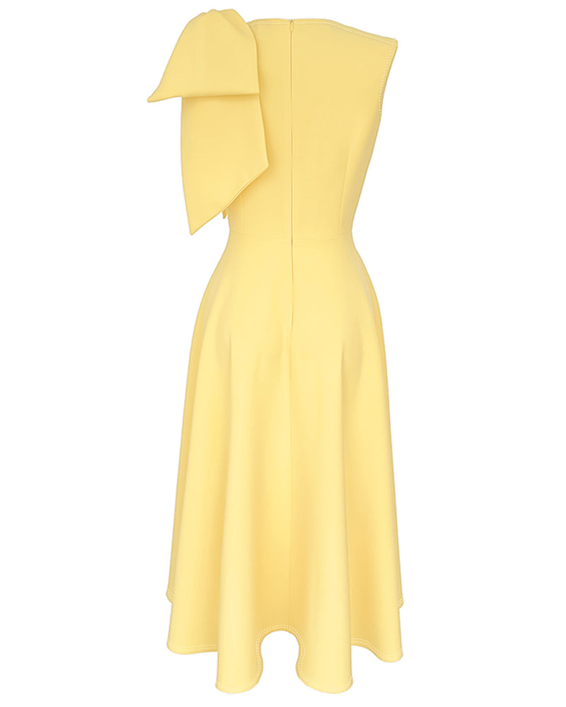 Women's Bowknot A Line Midi Dress Sleeveless Crewneck High Waist Party Dress Elegant Evening Gown - Image 7