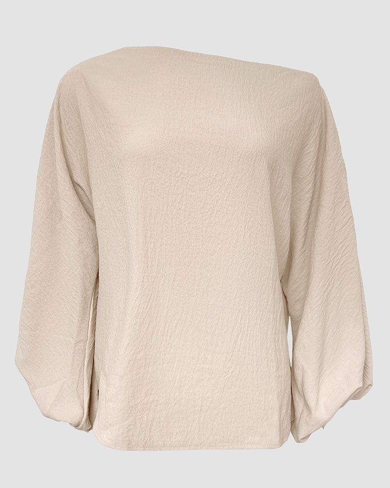 Women's French Style Off Shoulder Blouse Elegant Lantern Sleeve Top Versatile Skew Neck Textured Shirt - Image 5