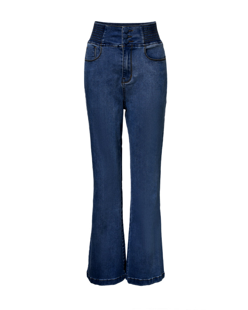 ChicMe CurveEase Back Shirred Button Front High Waist Jeans Skinny Flared Denim Jeggings - Image 14