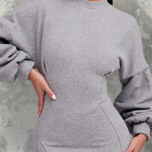Lantern Sleeve Bodycon Pullover Sweatshirt Dress Crew Neck Mini Dress