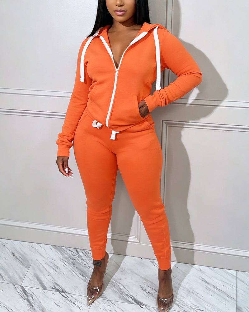 Women's 2 Piece Tracksuit Zip Up Hoodie and Drawstring Joggers Set Vibrant Colorblock Sweatsuit with Pockets - Image 3
