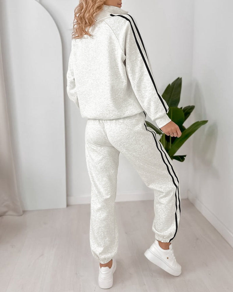 Women's Contrast Side Stripe Two Piece Sweatsuit Half Zip Sweatshirt and High Waisted Joggers Set Casual Tracksuit - Image 2