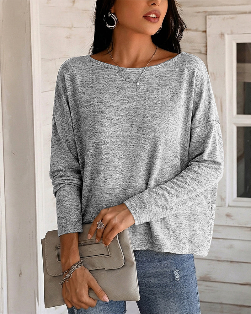 Women's Long Sleeve Knit Top Backless Twist Lace Panel Casual Tee - Image 2