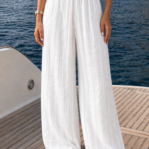 Women's High Waisted Drawstring Jacquard Wide Leg Pants