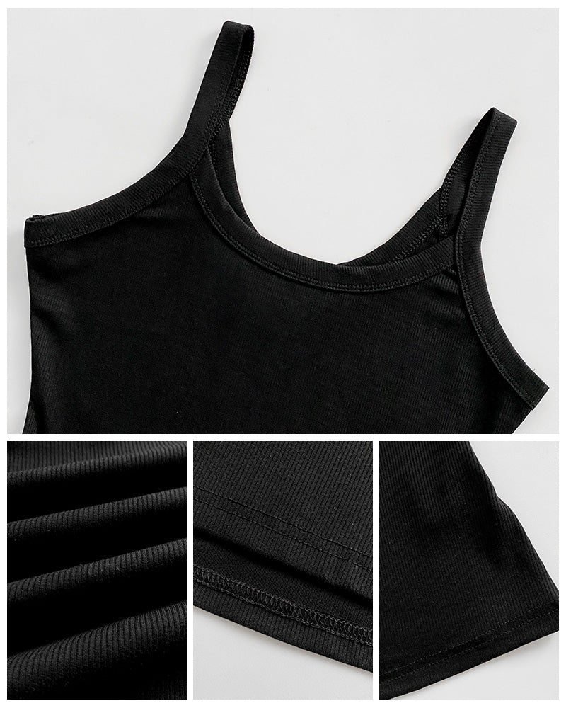 Scoop Neck Spaghetti Strap Ribbed Top Casual Sleeveless Slim Fit Tank - Image 12