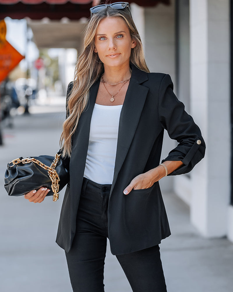 Notched Collar Roll Up Sleeve Blazer Coat - Image 29