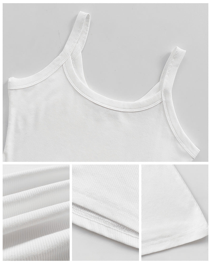 Scoop Neck Spaghetti Strap Ribbed Top Casual Sleeveless Slim Fit Tank - Image 5