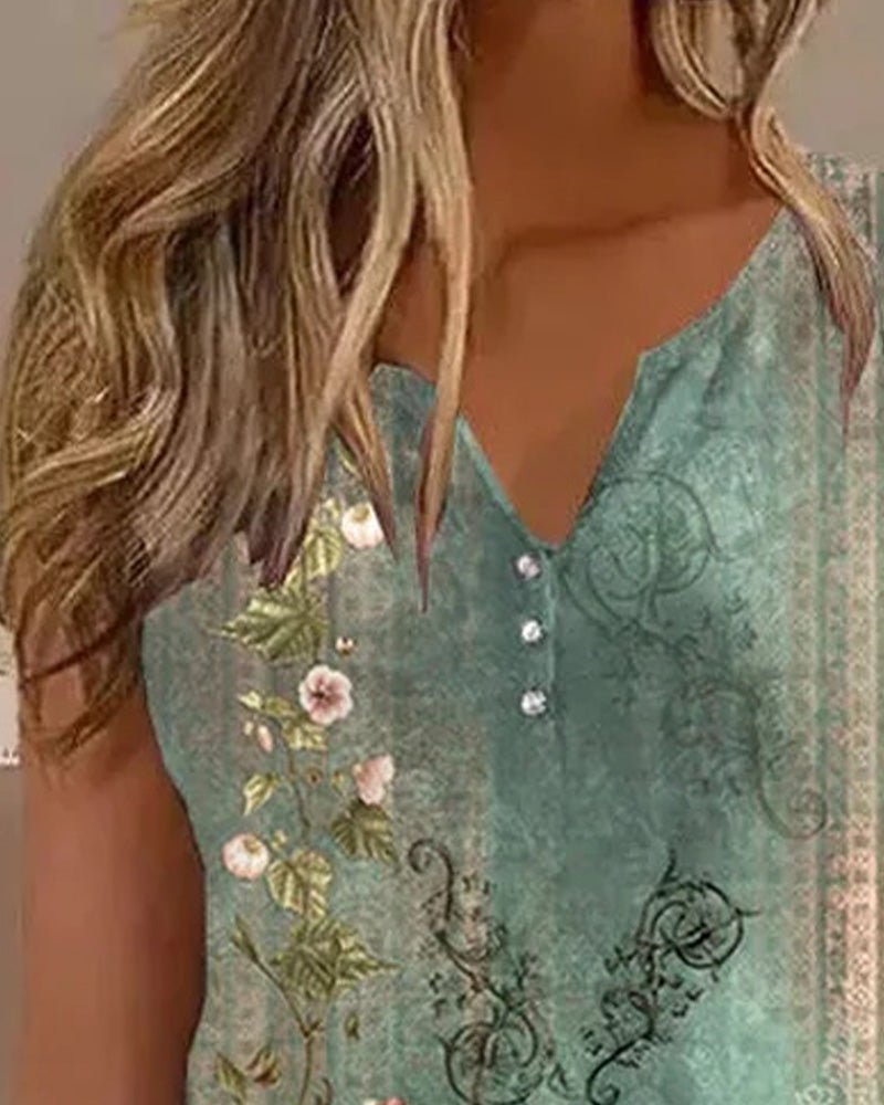 CHICME Women's Casual Floral Print Tank Top Sleeveless Notch Neck Vest with Rhinestone Accents - Image 2