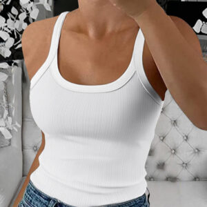 Scoop Neck Spaghetti Strap Ribbed Top Casual Sleeveless Slim Fit Tank