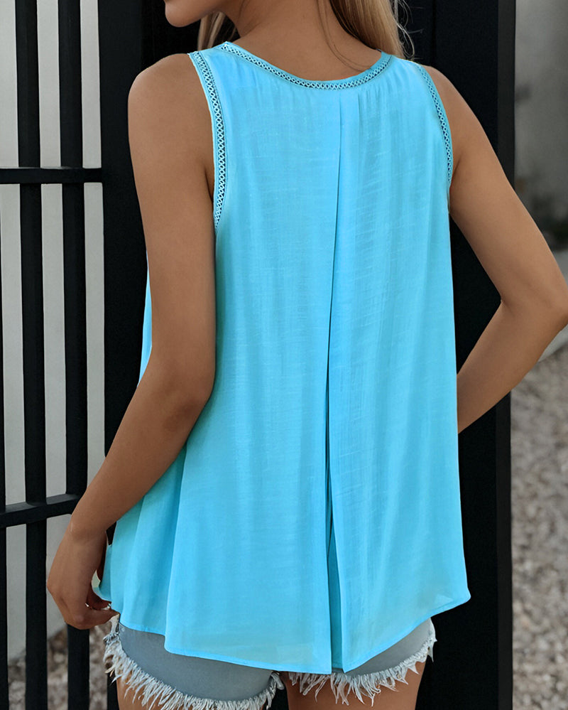 Slit Hollow Out Round Neck Fake Two Piece Tank Top - Image 2