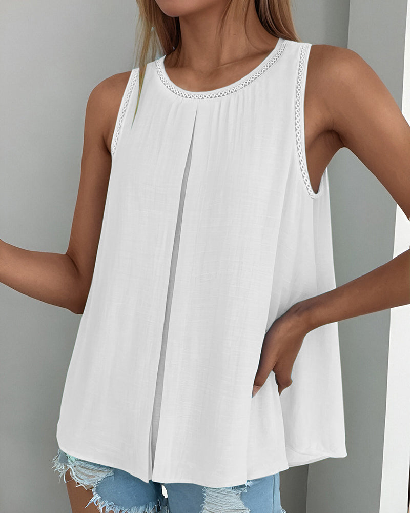 Slit Hollow Out Round Neck Fake Two Piece Tank Top - Image 7