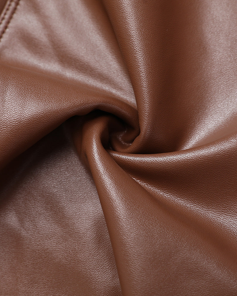 Chicme Curveease Pu Leather Leggings High Waist Curved Fleece Lined Tights Casual Pants - Image 11