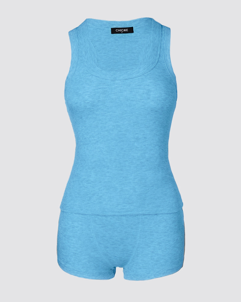 2PCS Micro-Ribbed U-Neck Tank Top & Boxer Set Cozy Loungewear - Image 29