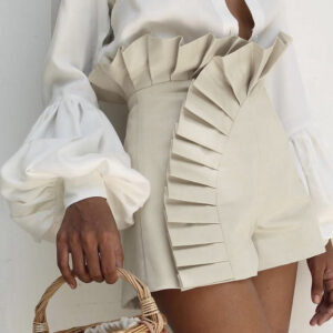 Ruffle Hem Ruched High Waist Shorts