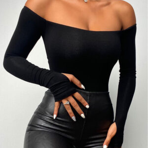 Off Shoulder Long Sleeve Skinny Casual Top