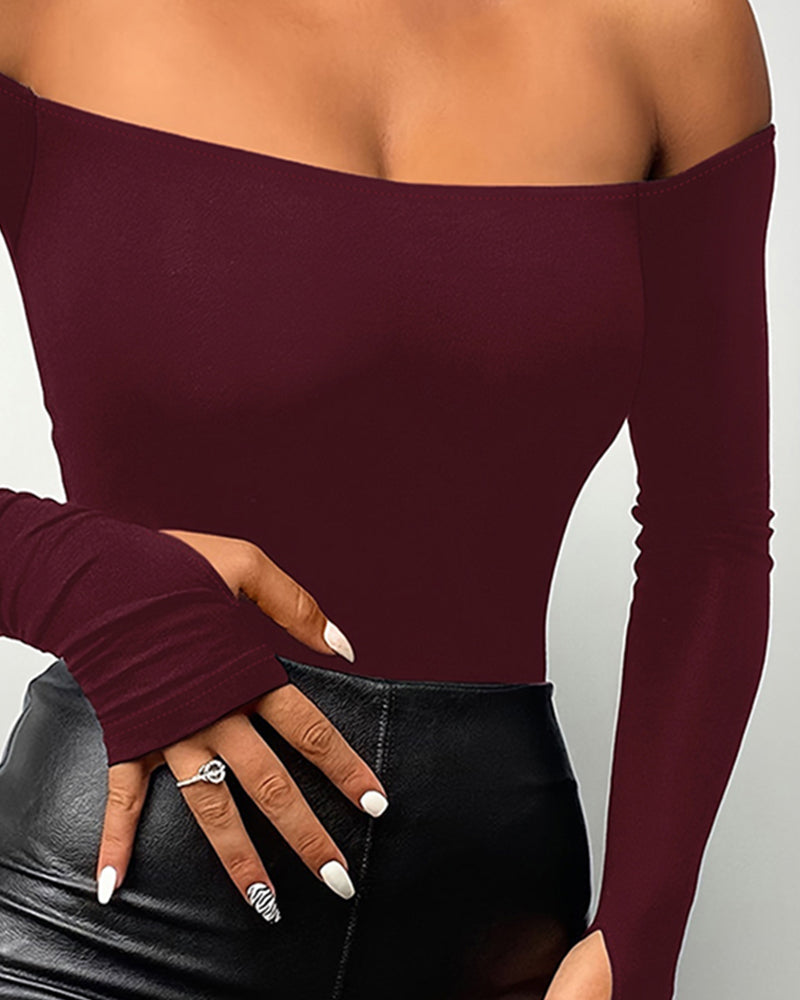 Off Shoulder Long Sleeve Skinny Casual Top - Image 18