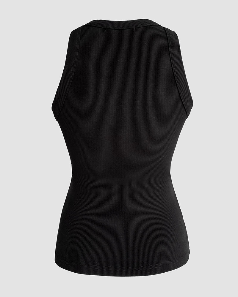 Rhinestone Contrast Sequin Keyhole Neck Sleeveless Slim Fit Elasticity Ribbed Top Elegant Tank - Image 7