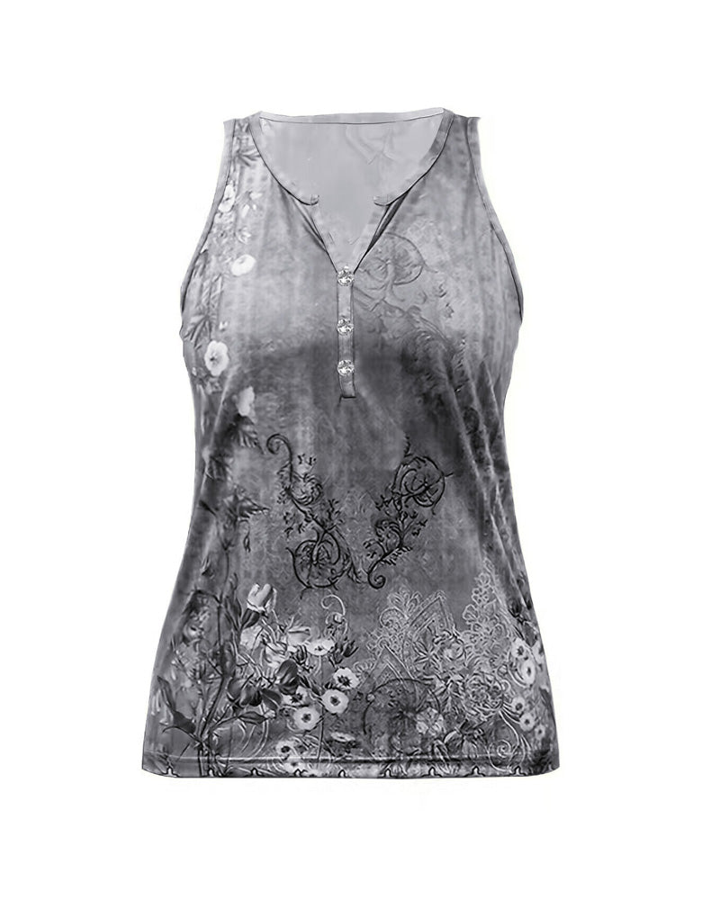 CHICME Women's Casual Floral Print Tank Top Sleeveless Notch Neck Vest with Rhinestone Accents - Image 12