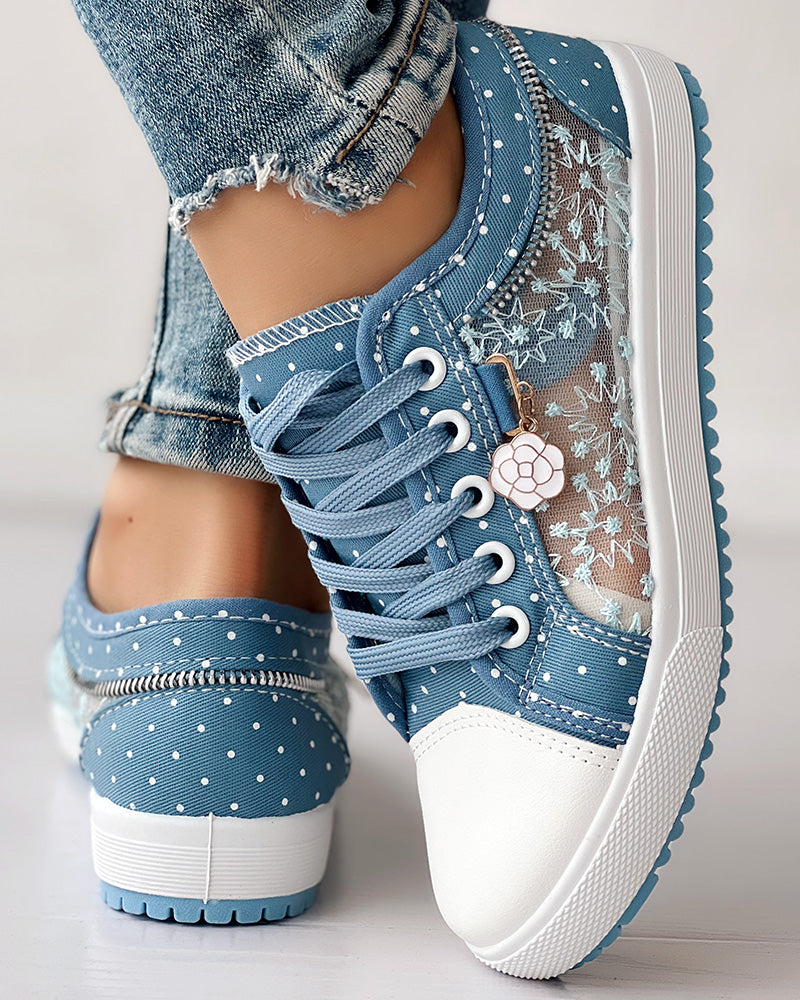 Floral Pattern Embroidery Dot Print Sneakers - Image 8