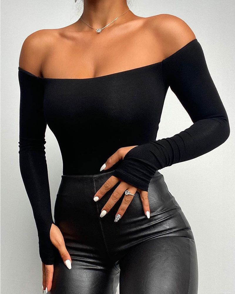 Off Shoulder Long Sleeve Skinny Casual Top - Image 4