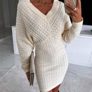 V-Neck Hollow Out Long Sleeve Knit Dress