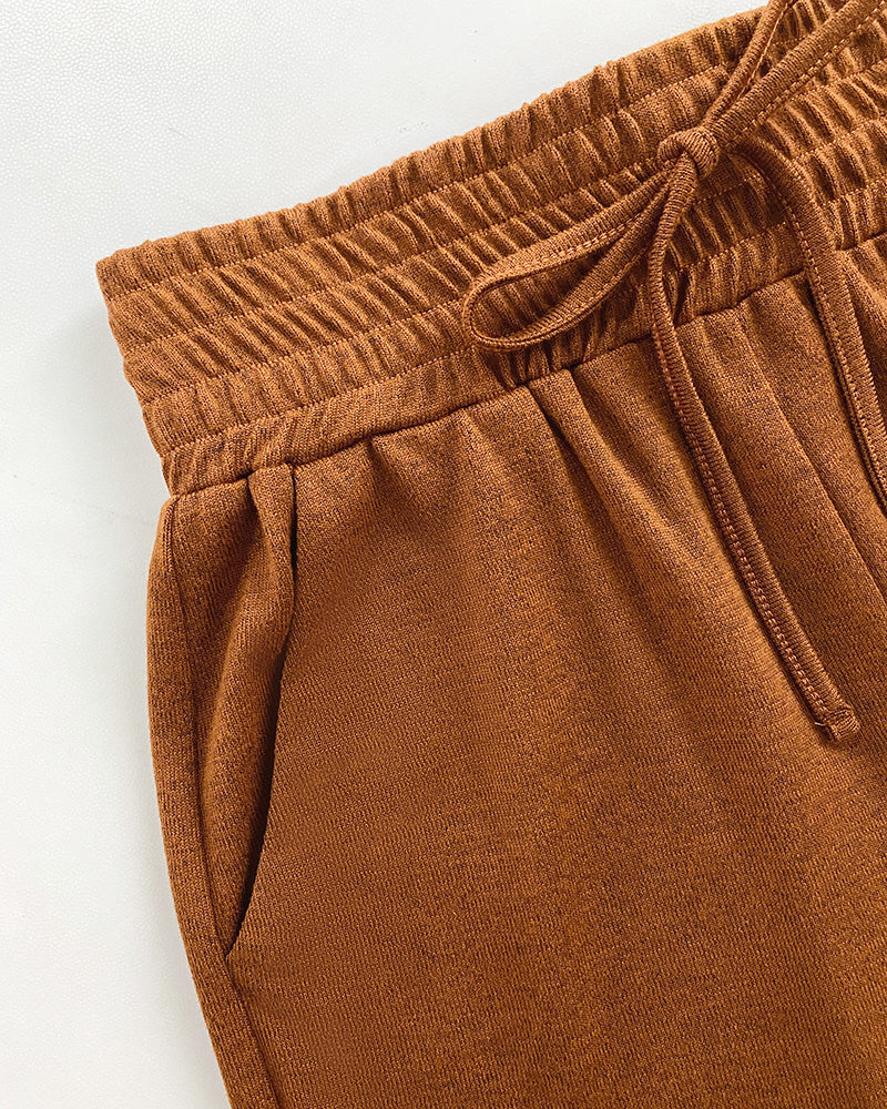 High Waist Drawstring Elastic Waist Wide Leg Casual Pants - Image 5