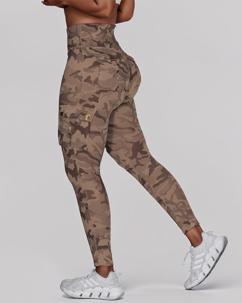 Camouflage Print High Waist Skinny Leggings with Cargo Flap Pockets Casual Pants - Image 13