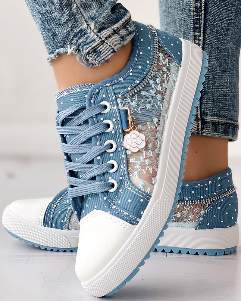 Floral Pattern Embroidery Dot Print Sneakers - Image 10
